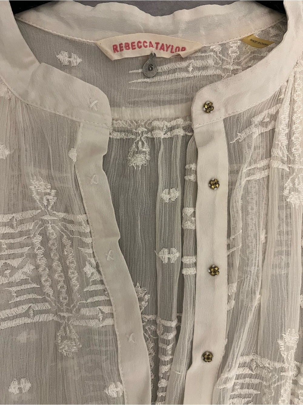 Rebecca Taylor Cream Embroidered Sheer Sleeveless Tunic - Picture 3 of 4